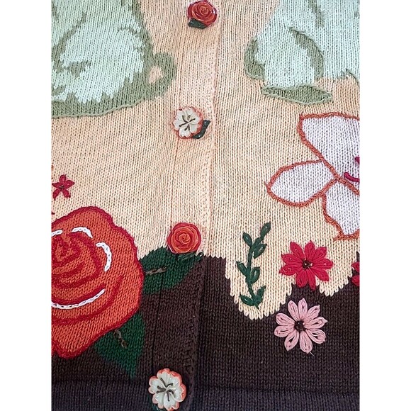 1X Pug Puppy Storybook Knits Sweater Brown Peach Flower Buttons 3D Cruelle Dog - Picture 10 of 16